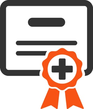 Medical Certificate vector icon. Style is bicolor flat symbol, orange and gray colors, rounded angles, white background.