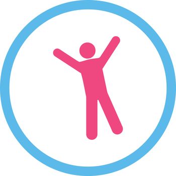 Joy vector icon. This rounded flat symbol is drawn with pink and blue colors on a white background.