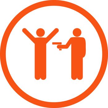 Crime vector icon. This rounded flat symbol is drawn with orange color on a white background.