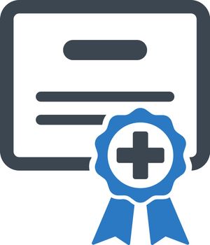 Medical Certificate vector icon. Style is bicolor flat symbol, smooth blue colors, rounded angles, white background.