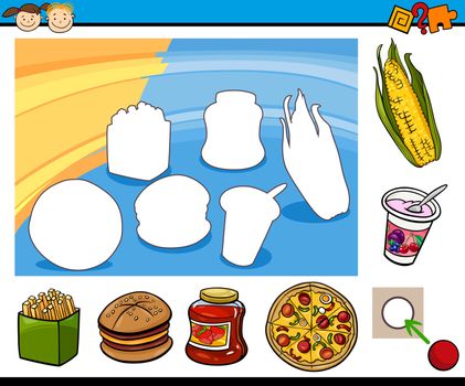 Cartoon Illustration of Educational Game for Preschool Children with Food Objects