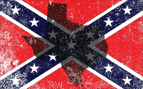 The flag of the confederates during the American Civil War with Texas map silhouette overlay