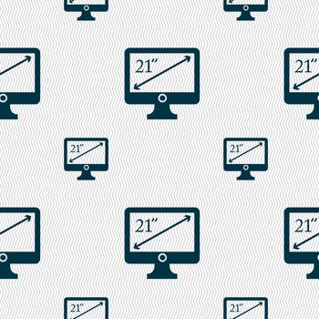 diagonal of the monitor 21 inches icon sign. Seamless pattern with geometric texture. Vector illustration