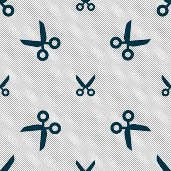 Scissors hairdresser sign icon. Tailor symbol. Seamless pattern with geometric texture. Vector illustration