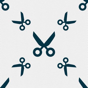 Scissors hairdresser sign icon. Tailor symbol. Seamless pattern with geometric texture. Vector illustration
