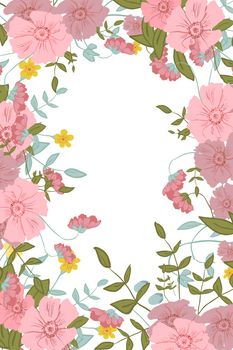 Abstract floral composition with large and small pink, blue and yellow colors for your project. Vector illustration