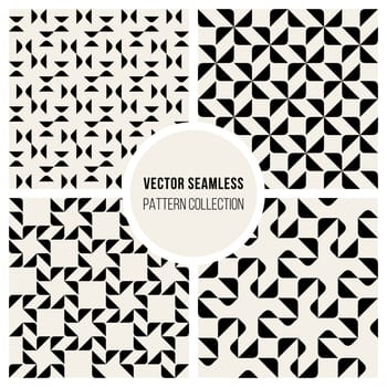 Vector Seamless Black and White Geometric Rounded Triangle Square Pattern Collection Background Tiling