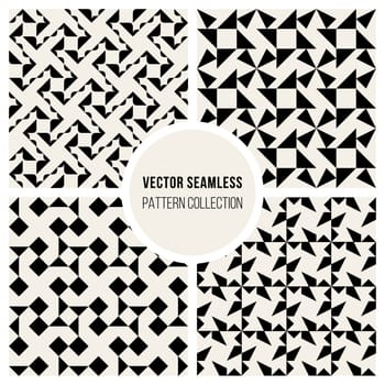Vector Seamless Black and White Geometric Rounded Triangle Square Pattern Collection Background Tiling