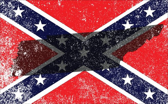The flag of the confederates during the American Civil War with Tennessee map silhouette overlay