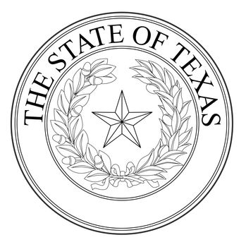 The seal of the United Steas of American state TEXAS black line drawing isolated on a white background.