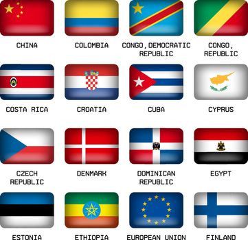 Set of Vector Rectangle Pillow Button Shape Flags of the World Most States 