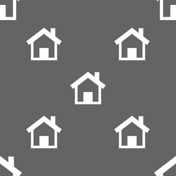Home sign icon. Main page button. Navigation symbol. Seamless pattern on a gray background. Vector illustration