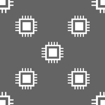 Central Processing Unit Icon. Technology scheme circle symbol. Seamless pattern on a gray background. Vector illustration