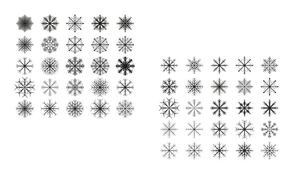 collection of fifty snowflakes on white background