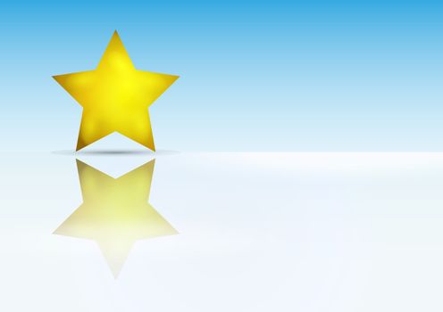 gold star with reflection on blue background