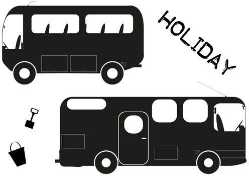 Silhouettes of a Minibus and Campervan isolated on a white background