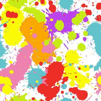 A seamless pattern of colorful ink splatters spraying in all directions.