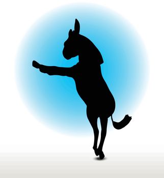 Vector Image, donkey silhouette, in buck pose, isolated on white background
