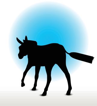 Vector Image, donkey silhouette, in canter pose, isolated on white background
