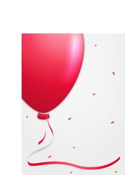one red balloon and falling confetti on gray gradient background