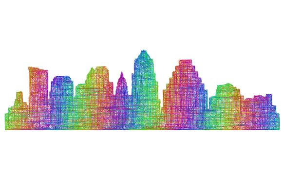 Austin city skyline silhouette - multicolor line art