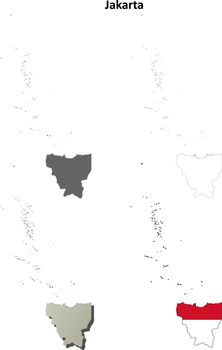 Jakarta blank detailed vector outline map set