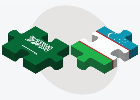 Saudi Arabia and Uzbekistan Flags in puzzle isolated on white background