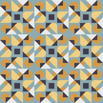 Vector Seamless Geometric Square Triangle Circle Shapes Yellow Blue Quilt Pattern Abstract Background