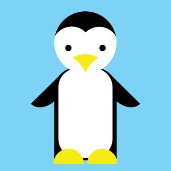 Penguin toy vector illustration. Isolated on light blue background. Puppet Penguin. cute penguin cartoon waving. Illustration of cute Penguin.