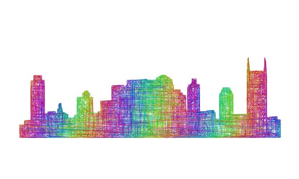 Nashville city skyline silhouette - multicolor line art