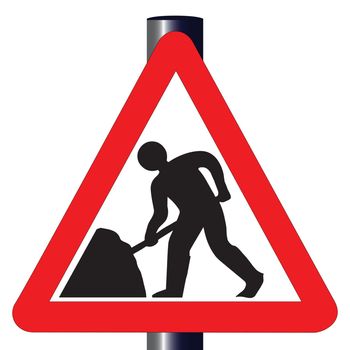 The traditional men working triangle, traffic sign isolated on a white background..