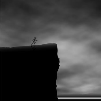 EPS8 editable vector illustration of a boy running towards a cliff edge made using a gradient mesh