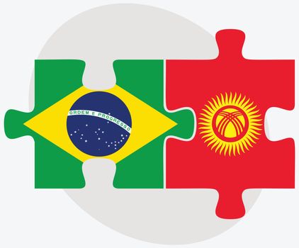 Brazil and Kyrgyzstan Flags in puzzle isolated on white background