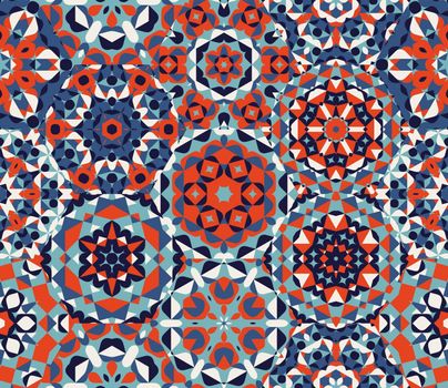 Vector Seamless Red Blue One Block Wonder Quilt  Ornaments Patchwork Pattern Abstract Background