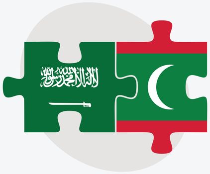 Saudi Arabia and Maldives Flags in puzzle isolated on white background