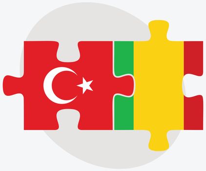 Turkey and Mali Flags in puzzle isolated on white background