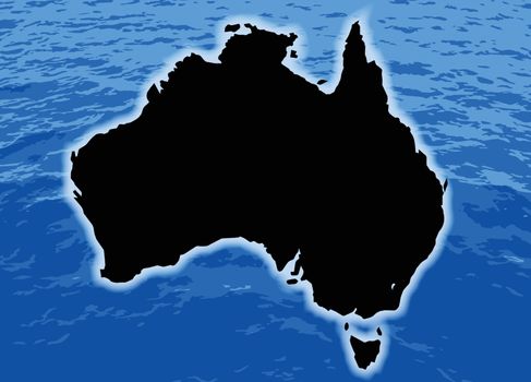 An abstract ocean waves background image with Australia silhouette