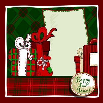 Design a Christmas card with gifts and greetings
