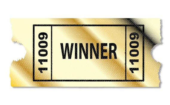 An golden ticket proclaiming a winner on a white background