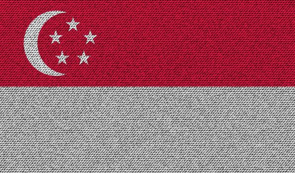 Flags of Singapore on denim texture. Vector illustration