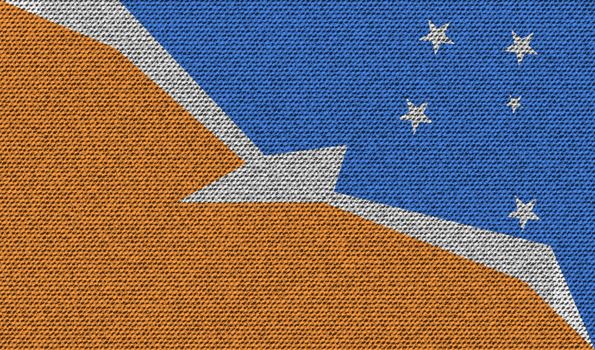 Flags of Tierra del Fuego Province on denim texture. Vector illustration
