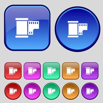 35 mm negative films icon sign. A set of twelve vintage buttons for your design. Vector illustration