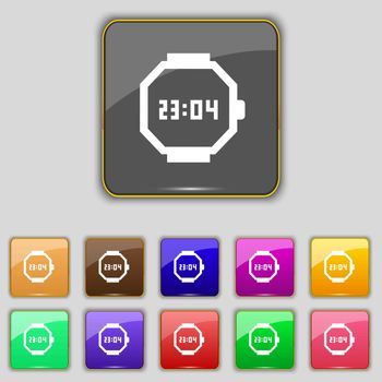 wristwatch icon sign. Set with eleven colored buttons for your site. Vector illustration