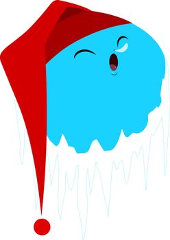 A vector illustration of a cute blue frozen planet with red hat sleeping.