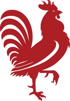 Stylized rooster silhouette in dark red, vector illustration