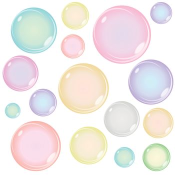 Set of Colored Soap Bubbles Isolated on White Background