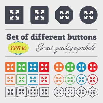 Full screen icon sign. Big set of colorful, diverse, high-quality buttons. Vector illustration
