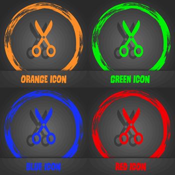 Scissors icon. Fashionable modern style. In the orange, green, blue, red design. Vector illustration