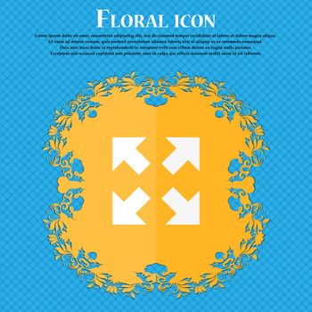 Full screen icon. Floral flat design on a blue abstract background with place for your text. Vector illustration