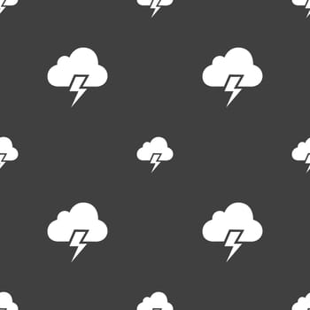 Heavy thunderstorm icon sign. Seamless pattern on a gray background. Vector illustration